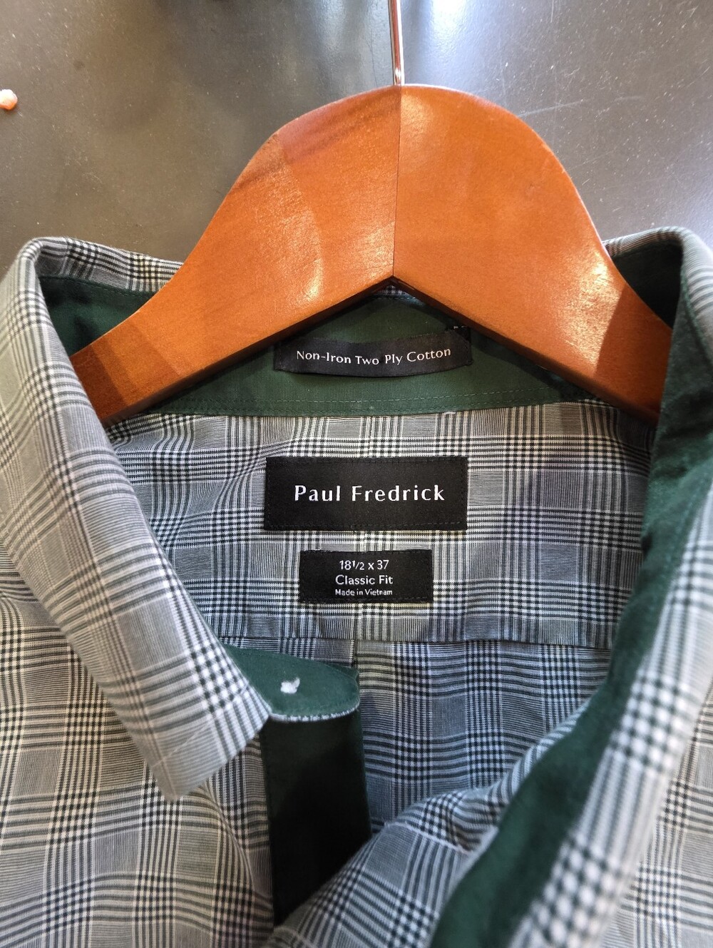 Paul Fredrick Non Iron Dress Shirt Size 18.5 37 2XL Green & White - Picture 3 of 4
